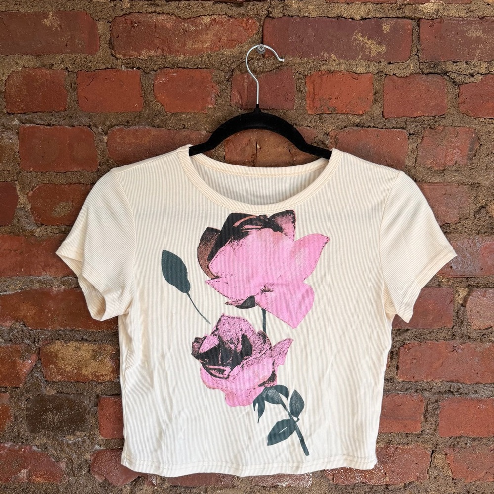 Cream Floral Short Sleeve Tee